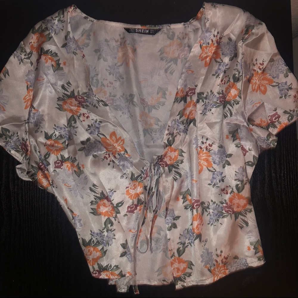 Silk Floral Tie Front Crop Top